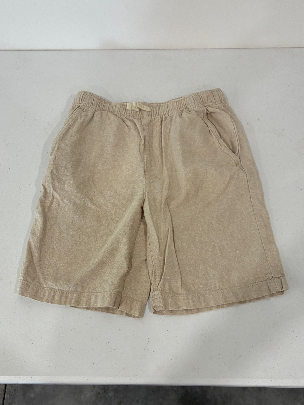 Gap Kids Boys Linen Dock Shorts Light Tan Size XL 14/16- Elastic Waist
